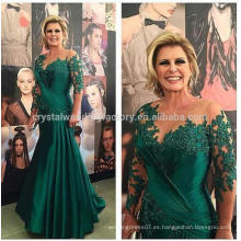 Estido Longo De Festa Formal Vestido largo Soiree 2017 Nueva llegada De Encaje Sirena Verde Manga Larga Madre Del Vestido De Novia MM975